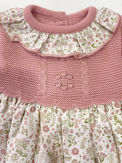 Vestido niña con cuerpo en lana en rosa palo