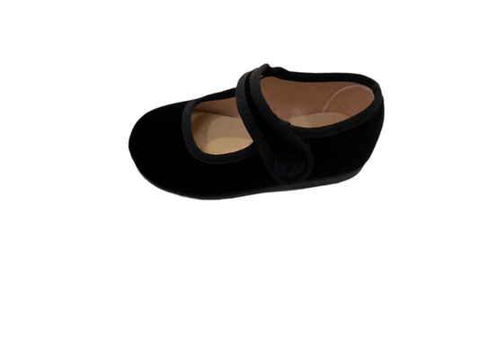 Merceditas niña  terciopelo botón en negro - Tokolate