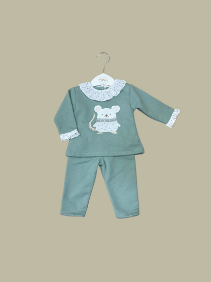 Chanda bebé en verde con ratón- Pequeños Piratas