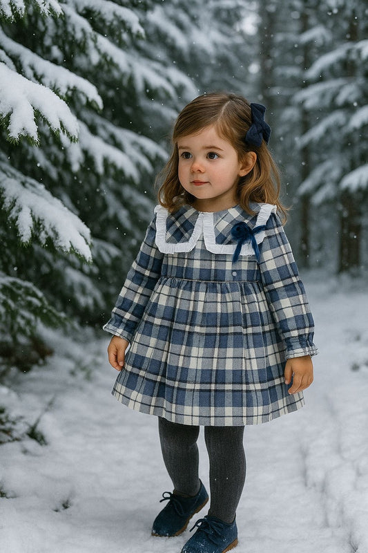 Vestido bebé de cuadros en azules - Cuka invierno 2024