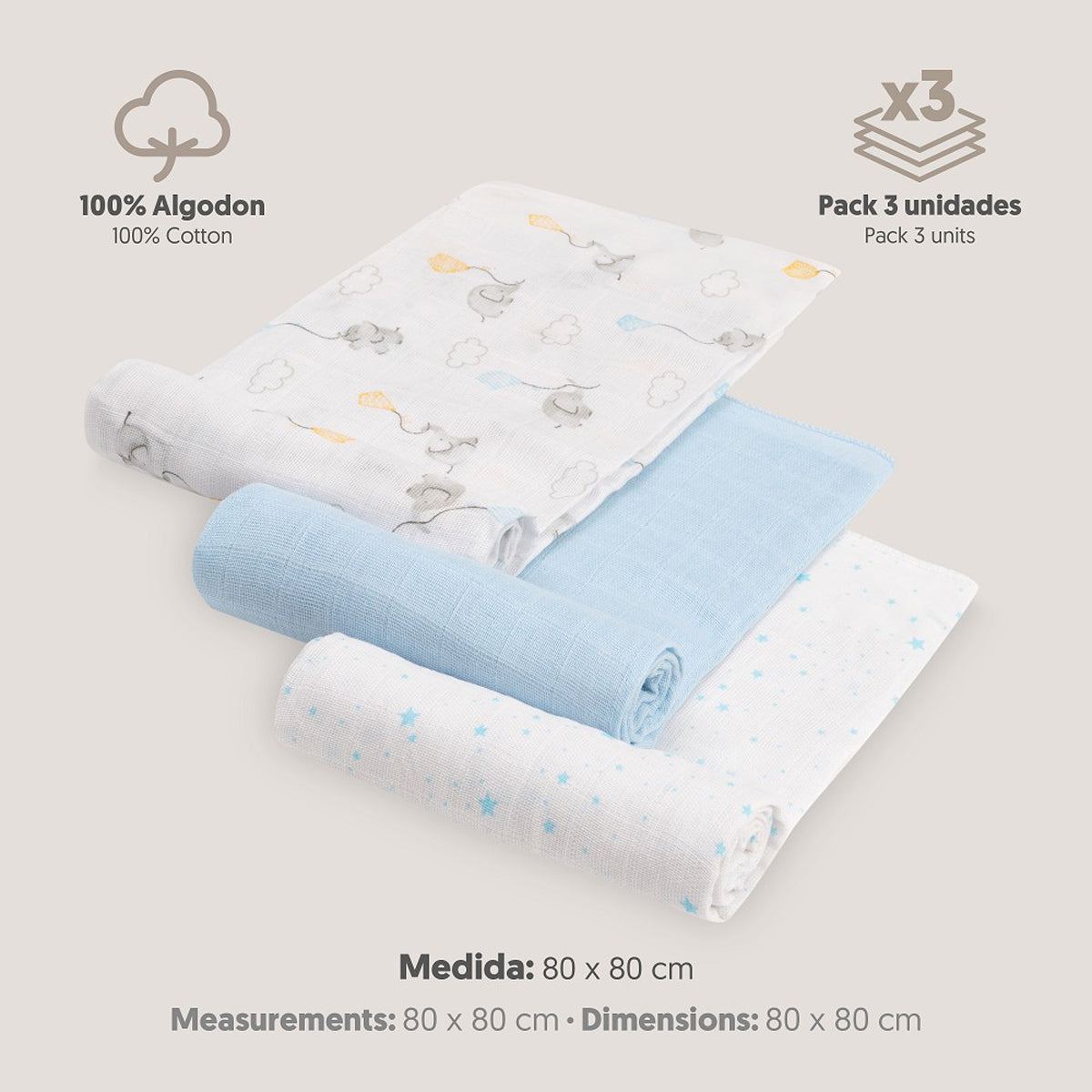 Muselina o gasas 100% algodón colección fantasía - Interbaby(80X80)