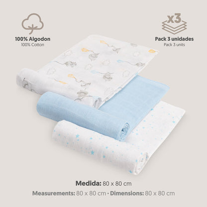Muselina o gasas 100% algodón colección fantasía - Interbaby(80X80)
