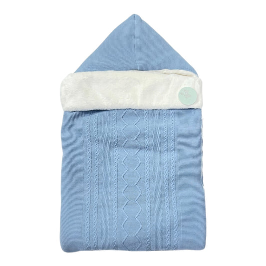 Saco bebe de Punto con Capucha y Forro de Pelo en azul claro azafata