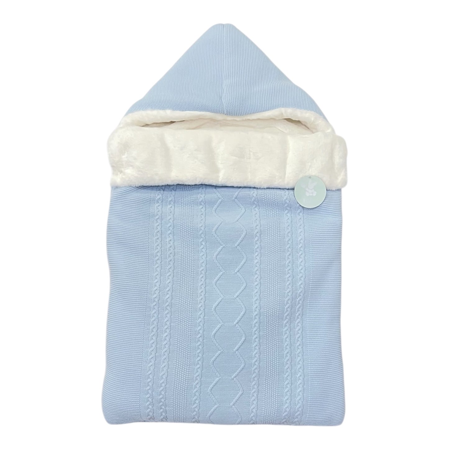 Saco bebe de Punto con Capucha y Forro de Pelo en azul claro