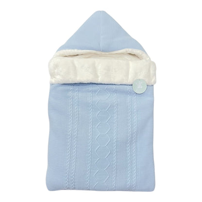 Saco bebe de Punto con Capucha y Forro de Pelo en azul claro