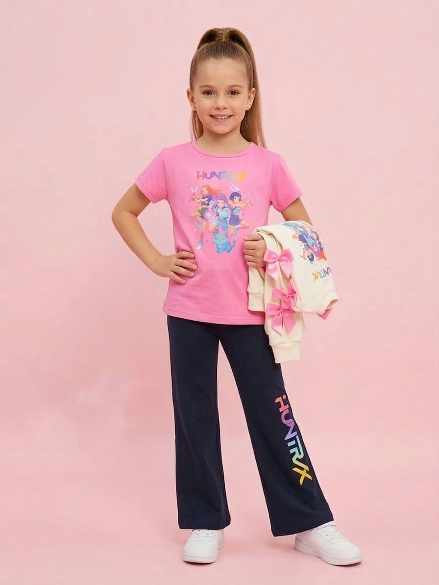 Conjunto tres piezas lazos rosas K- Pop -