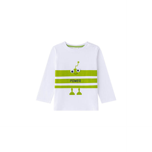 Camiseta bebé blanca con robot en pistacho - Newness invierno 2024