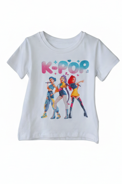 Camiseta blanca de manga corta k-Pop - Pronta moda