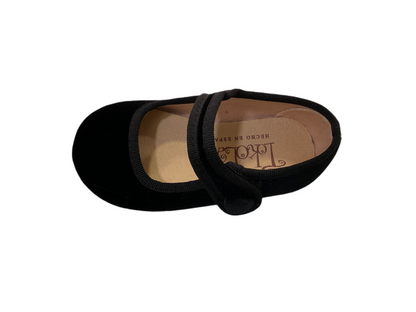 Merceditas niña  terciopelo botón en negro - Tokolate