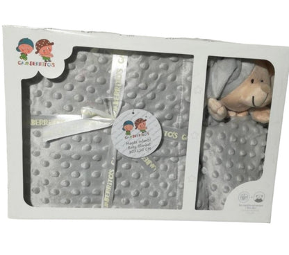 Set regalo en gris, manta y doudou de topos, Gamberritos