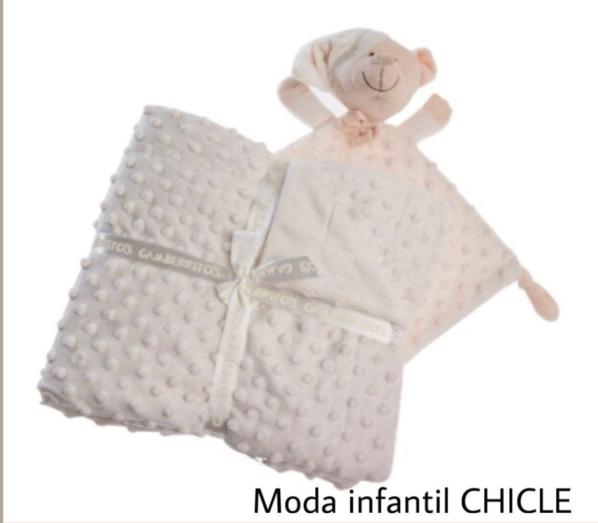 Set regalo en beige, manta y doudou de topos, Gamberritos