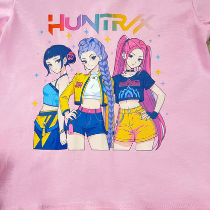 Camiseta rosa de manga corta k-Pop - Pronta moda