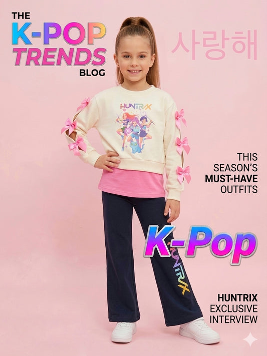 Conjunto tres piezas lazos rosas K- Pop -