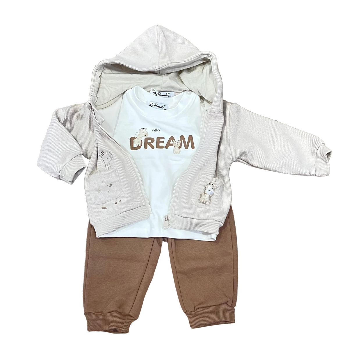 Conjunto Bebé Niño Beige de 3pz jirafa