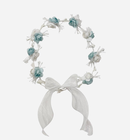 Corona de flores para niñas en azul y blanco