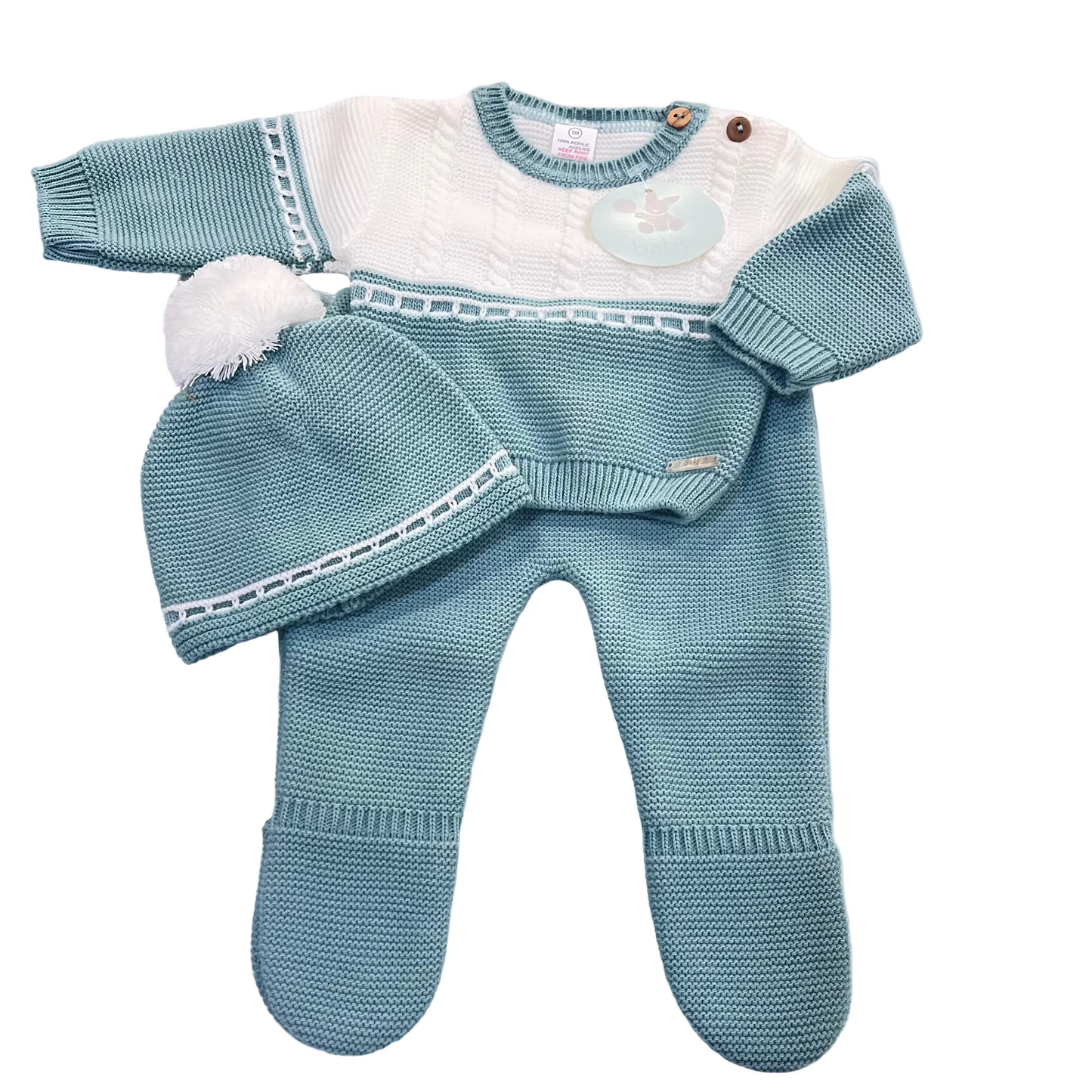 Conjunto tres piezas en verde y beige - Baby