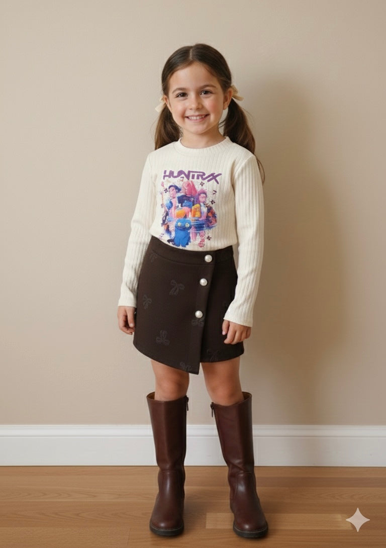 Conjunto falda pantalón marrón K-pop - Pronta Moda