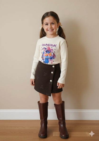 Conjunto falda pantalón marrón K-pop - Pronta Moda