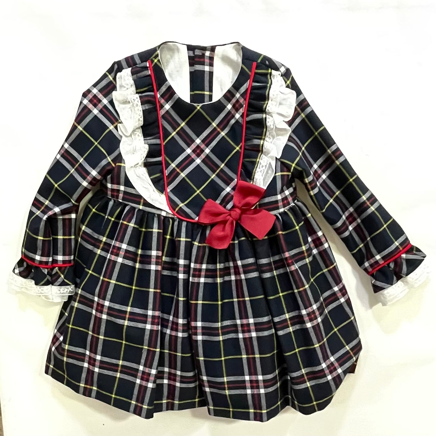 Vestido cuadros escocés azul marino de niña -Basmarti