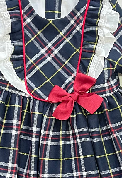 Vestido cuadros escocés azul marino de niña -Basmarti