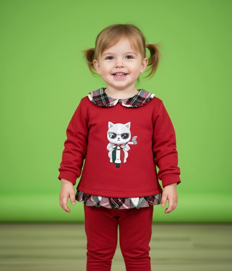 Chándal rojo bebé gato motorizado - Pequeños Piratas