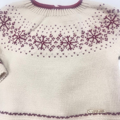 🧶 Conjunto de punto beige con detalles burdeos