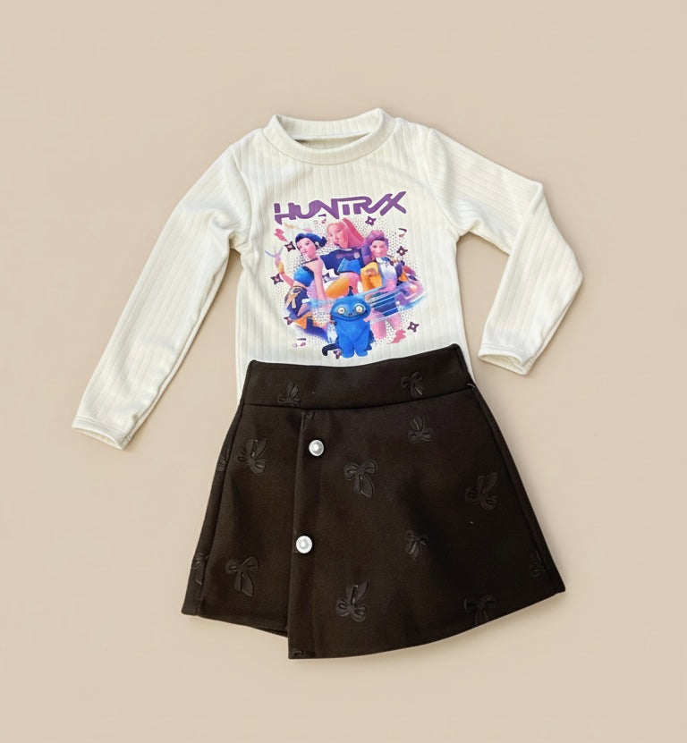 Conjunto falda pantalón marrón K-pop - Pronta Moda