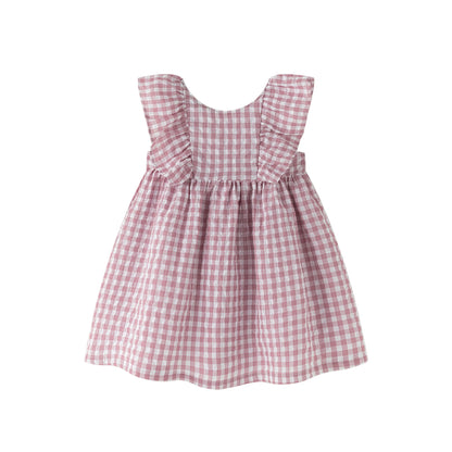 Vestido niña cuadros Vichy malva - Newness
