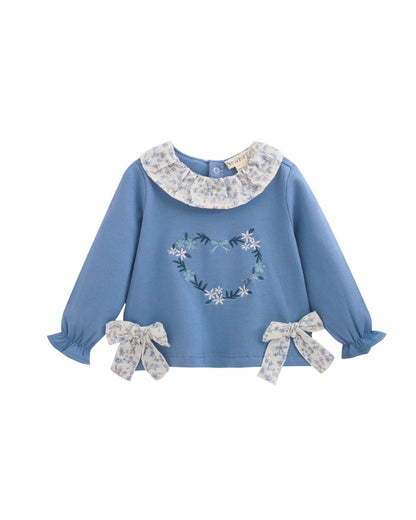 Sudadera bebé niña azul flores  - Newness