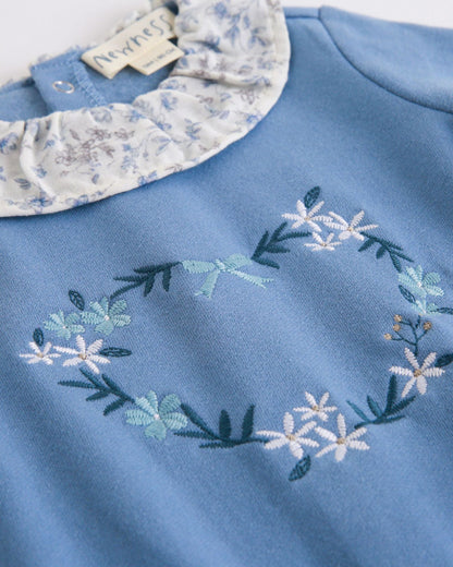 Sudadera bebé niña azul flores  - Newness