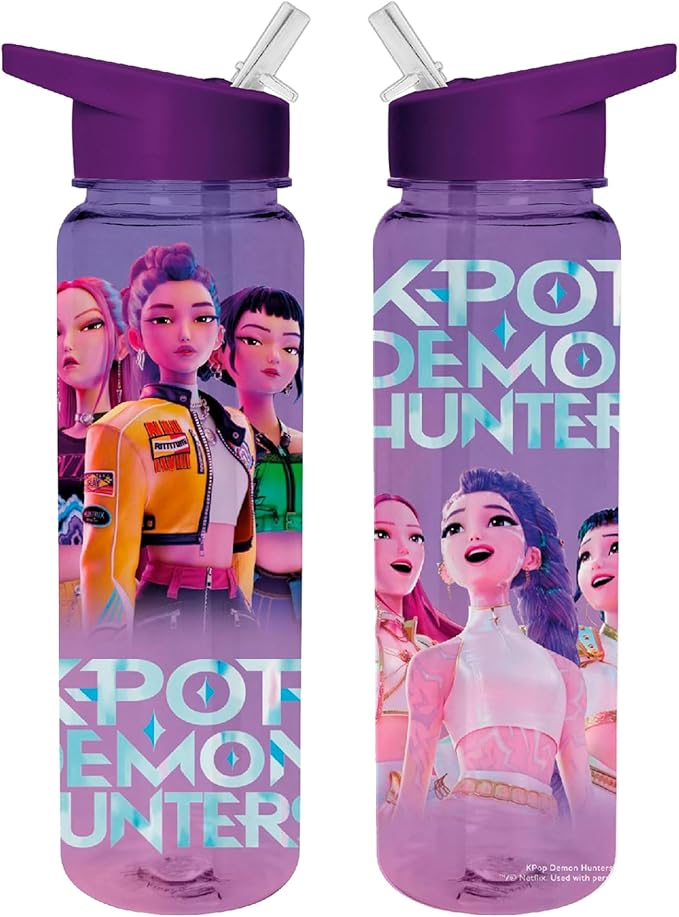 Botella de agua con Pajita, capacidad 700 ml, Color morado K-Pop