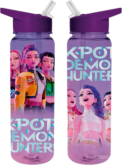 Botella de agua con Pajita, capacidad 700 ml, Color morado K-Pop