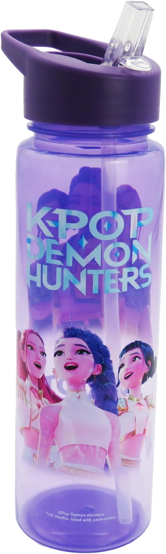 Botella de agua con Pajita, capacidad 700 ml, Color morado K-Pop