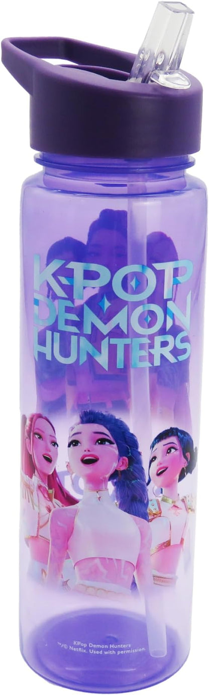 Botella de agua con Pajita, capacidad 700 ml, Color morado K-Pop