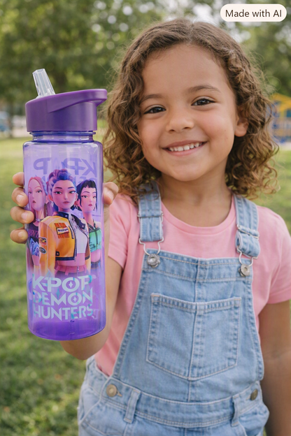 Botella de agua con Pajita, capacidad 700 ml, Color morado K-Pop