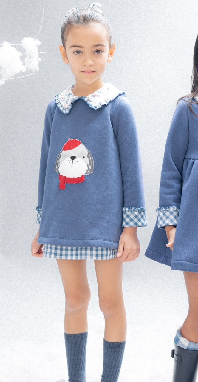 Vestido de niña en azul azafata con perro - Basmarti