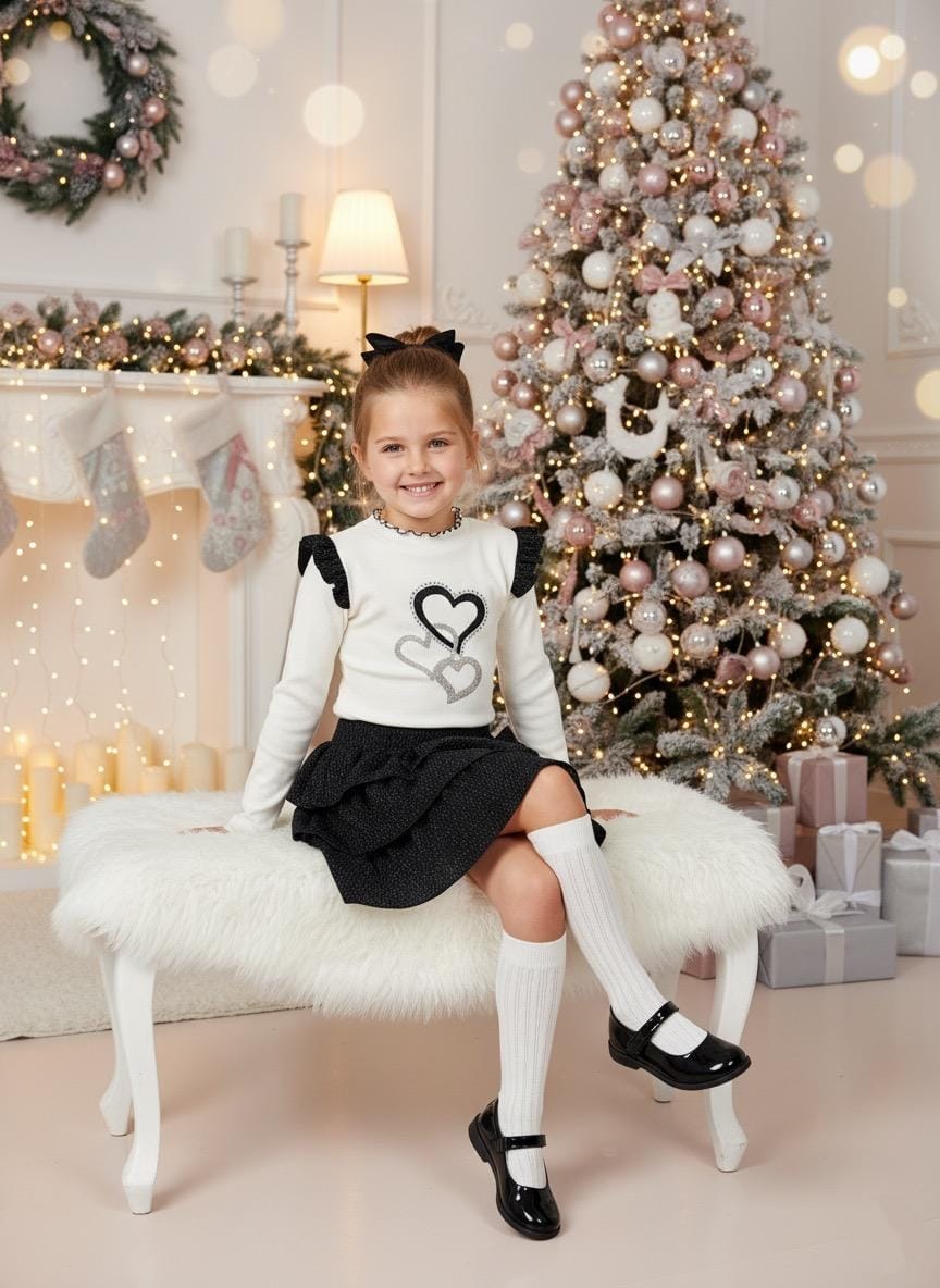 Conjunto de niña con falda de volantes.