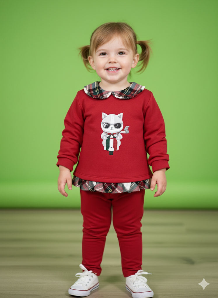 Chándal rojo bebé gato motorizado - Pequeños Piratas