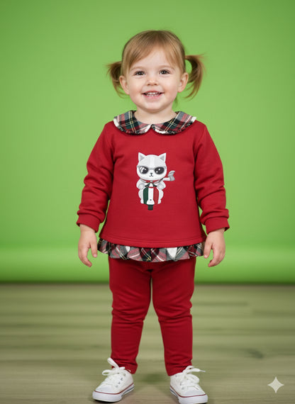 Chándal rojo bebé gato motorizado - Pequeños Piratas