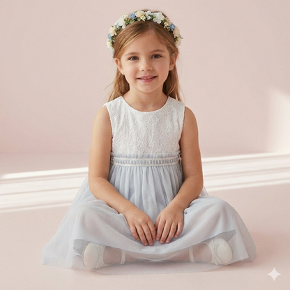Vestido Ceremonia EDHA de niña en azul - Basmarti 2026