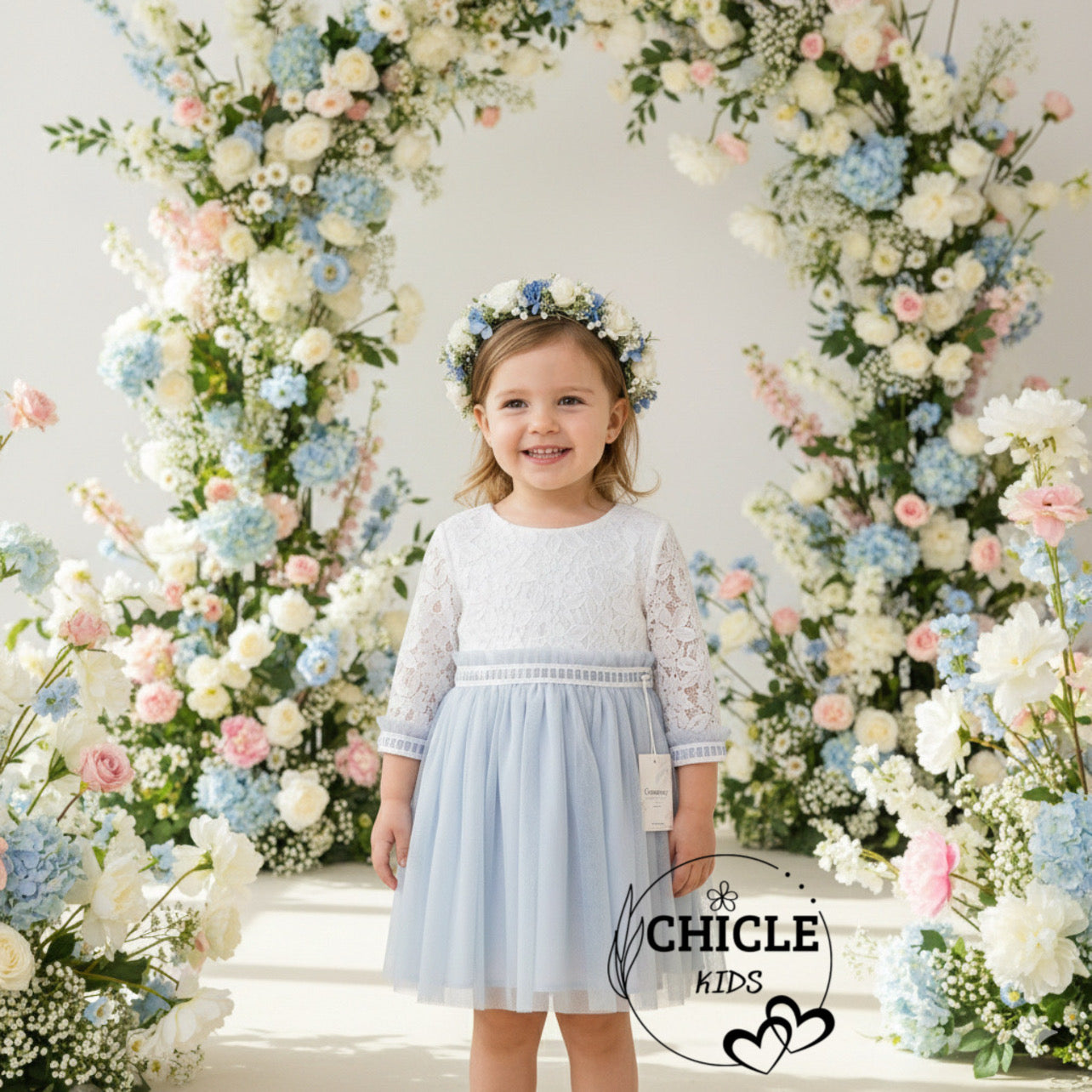 Vestido EDHA Ceremonia de niña en azul - Basmarti 2026