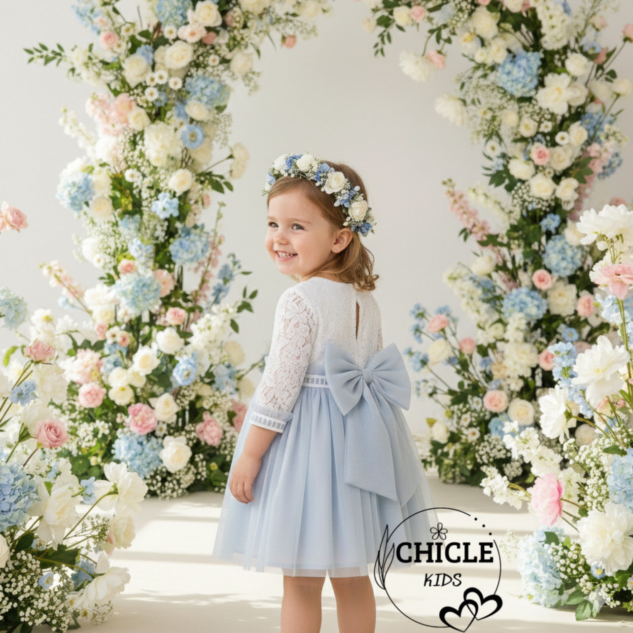 Vestido EDHA Ceremonia de niña en azul - Basmarti 2026