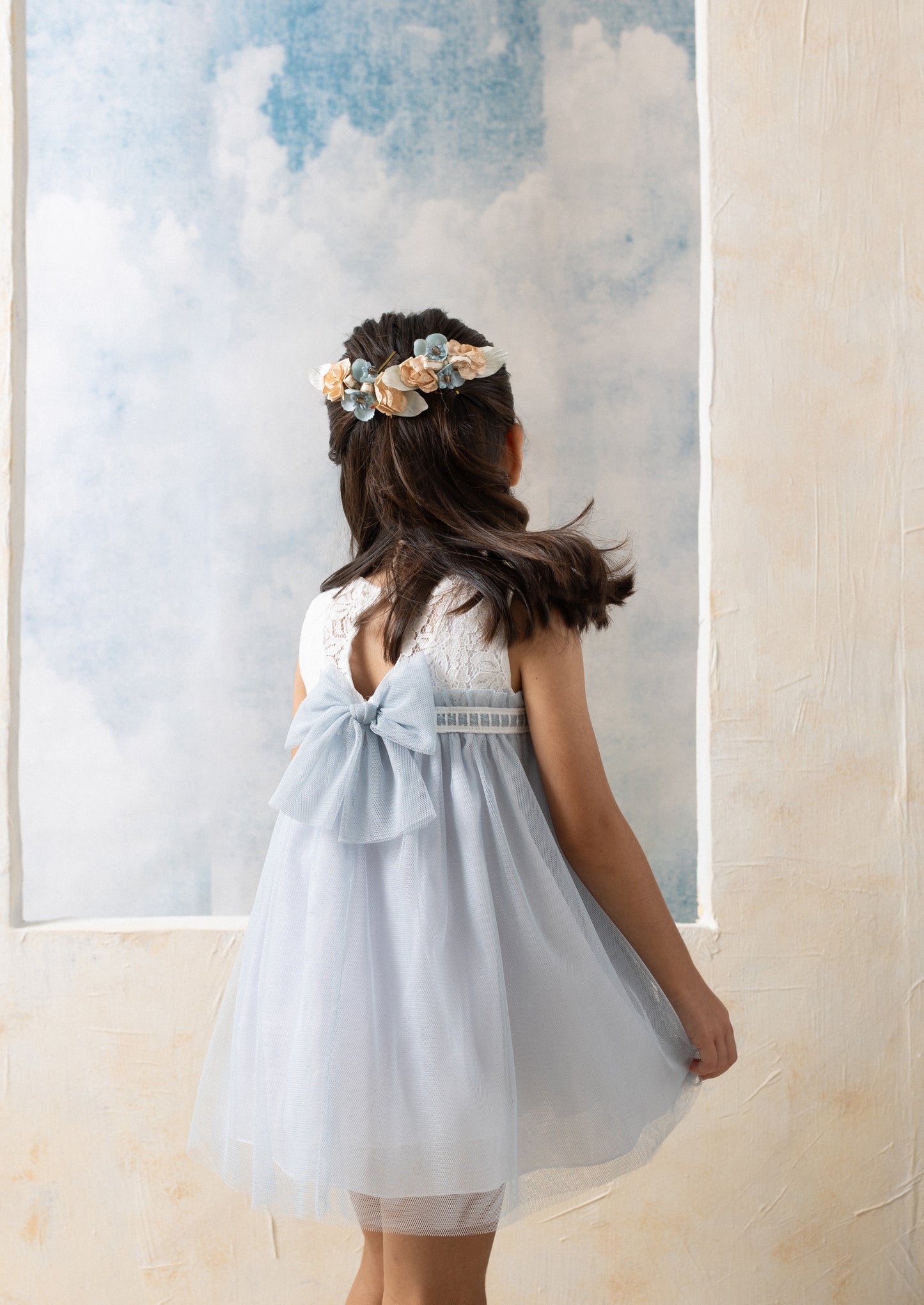 Vestido Ceremonia EDHA de niña en azul - Basmarti 2026