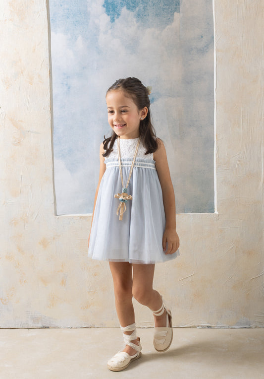 Vestido Ceremonia EDHA de niña en azul - Basmarti 2026