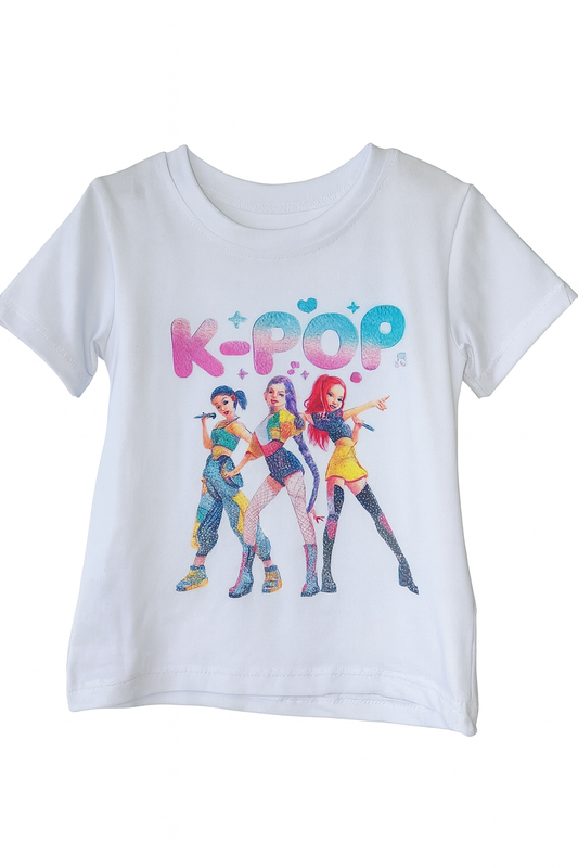 Camiseta blanca de manga corta k-Pop - Pronta moda