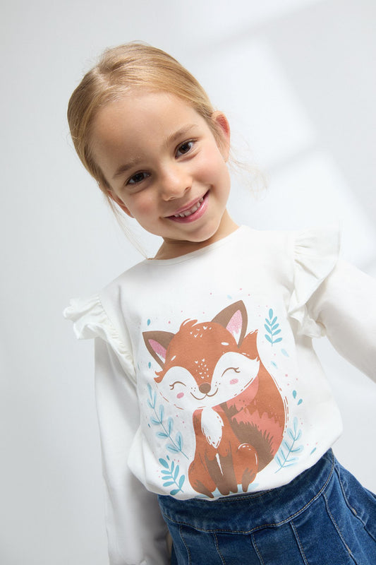 Camiseta niña blanca con zorrito - Newness