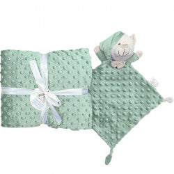Set regalo en verde, manta y doudou de topos, Gamberritos