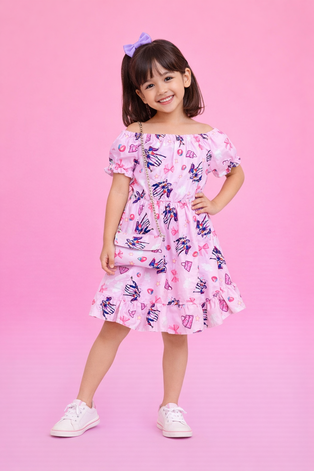 Vestido rosa guerreras K-pop con bolso - Pronta Moda