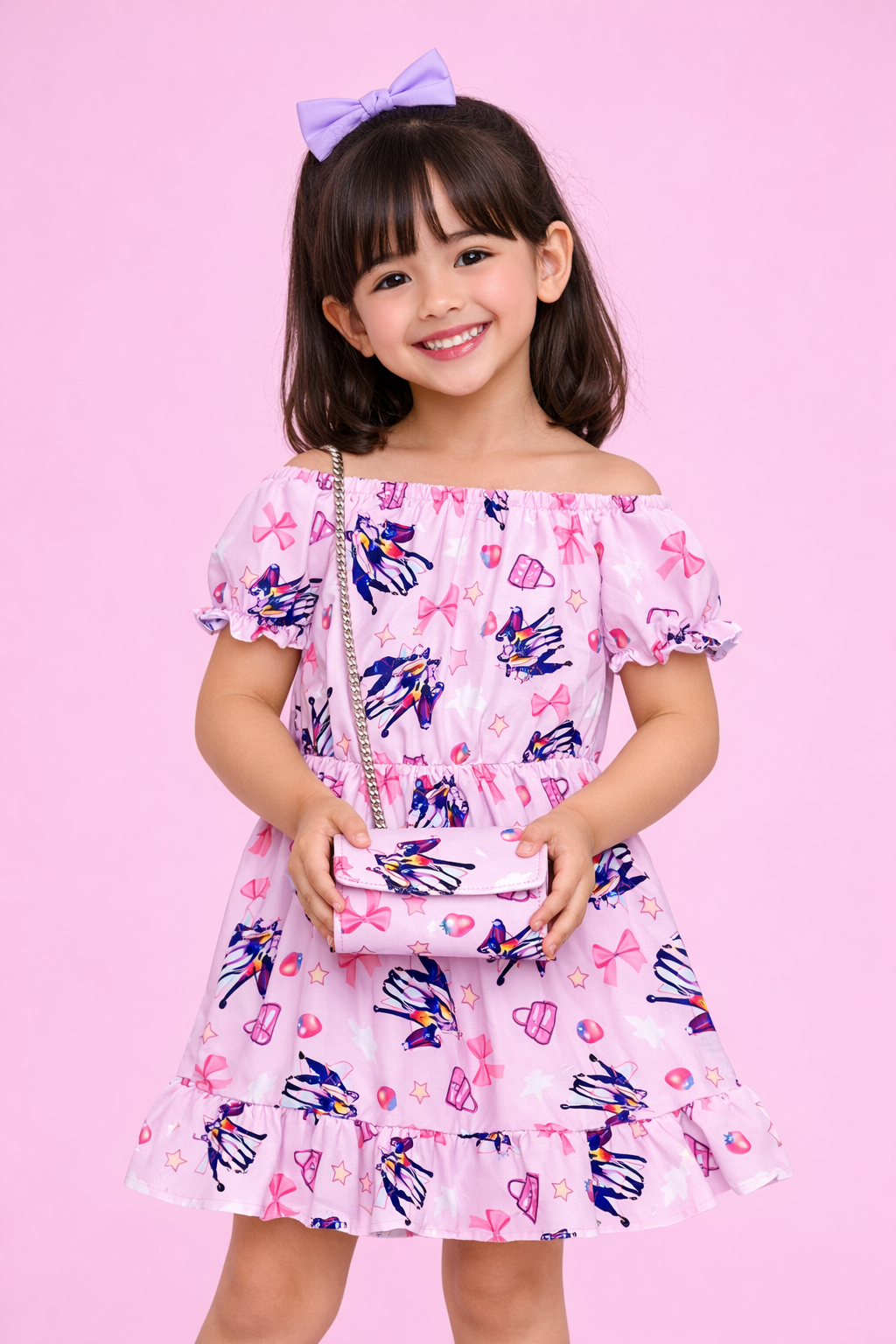 Vestido rosa guerreras K-pop con bolso - Pronta Moda