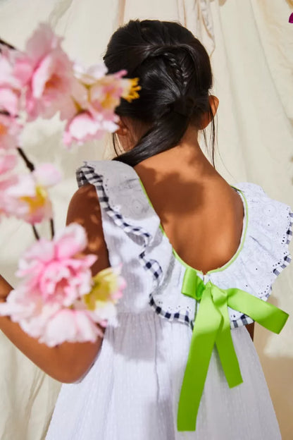 Vestido niña en blanco cuadro vichy - Nekenia